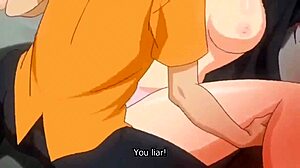 Vörös hajú anime karakter részt vesz egy csoportos szexben a háztetőn